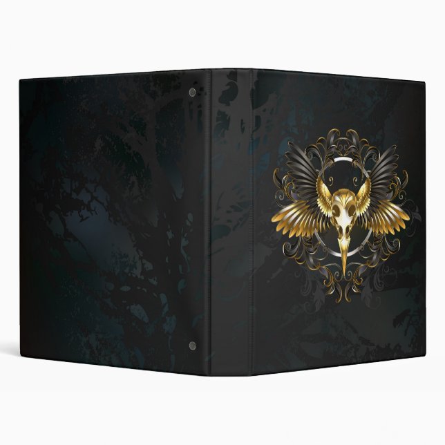 Golden Bird Skull on Black background Binder (Background)