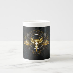 Golden Bird Skull on Black background Bone China Mug