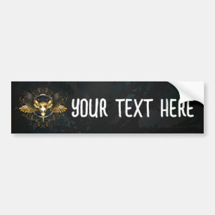 Golden Bird Skull on Black background Bumper Sticker