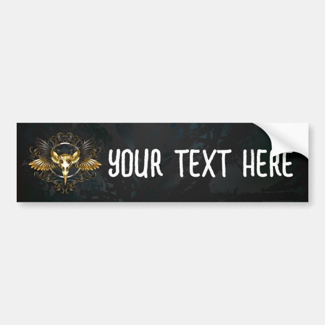 Golden Bird Skull on Black background Bumper Sticker (Front)