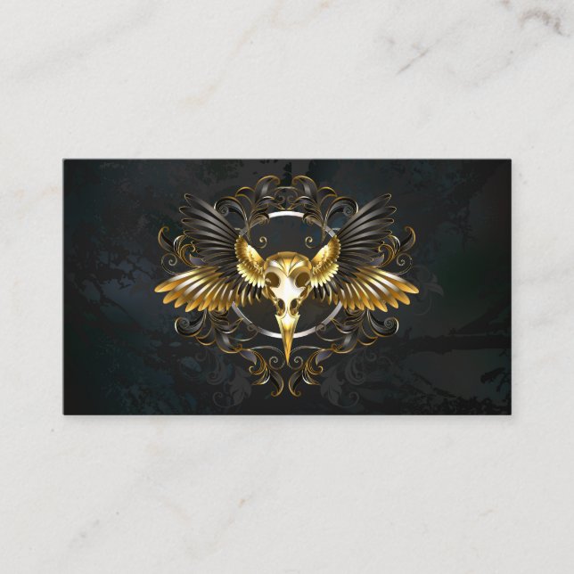 Golden Bird Skull on Black background Calling Card (Front)
