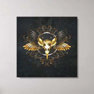 Golden Bird Skull on Black background Canvas Print