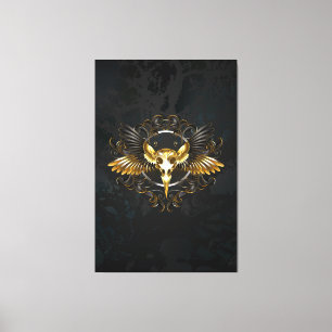 Golden Bird Skull on Black background Canvas Print
