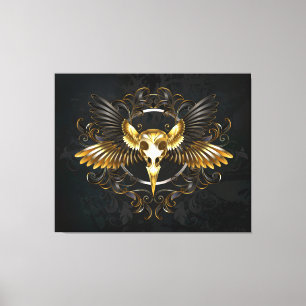 Golden Bird Skull on Black background Canvas Print