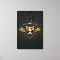 Golden Bird Skull on Black background