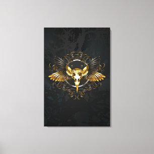 Golden Bird Skull on Black background Canvas Print