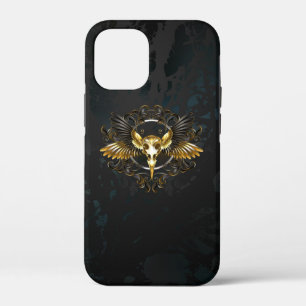 Golden Bird Skull on Black background iPhone 12 Mini Case