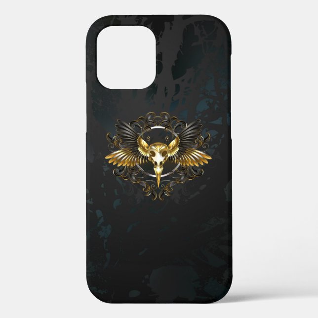 Golden Bird Skull on Black background Case-Mate iPhone Case (Back)