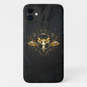 Golden Bird Skull on Black background iPhone 11 Case