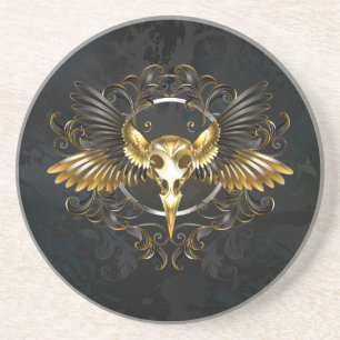 Golden Bird Skull on Black background Coaster