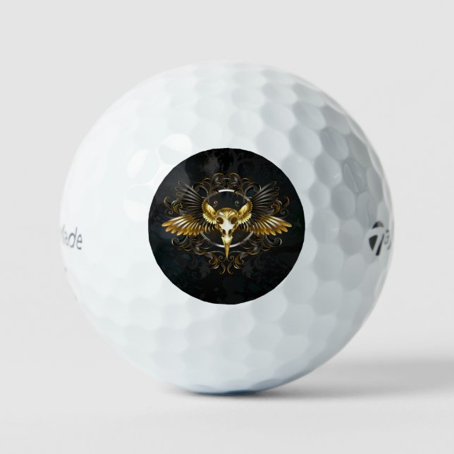 Golden Bird Skull on Black background Golf Balls (Front)