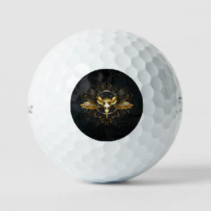 Golden Bird Skull on Black background Golf Balls