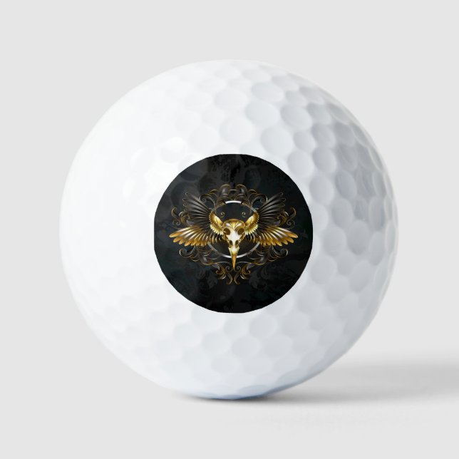 Golden Bird Skull on Black background Golf Balls (Front)