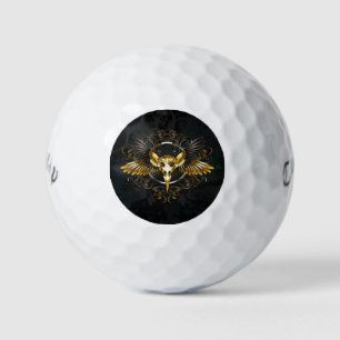 Golden Bird Skull on Black background Golf Balls