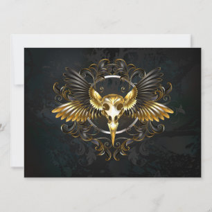Golden Bird Skull on Black background Holiday Card