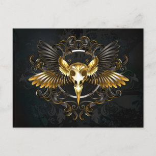 Golden Bird Skull on Black background Holiday Postcard