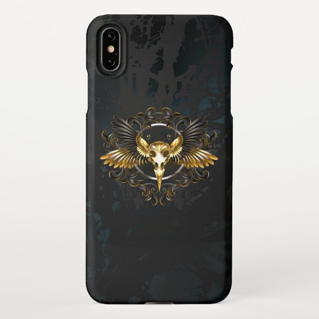 Golden Bird Skull on Black background iPhone Case (Back)
