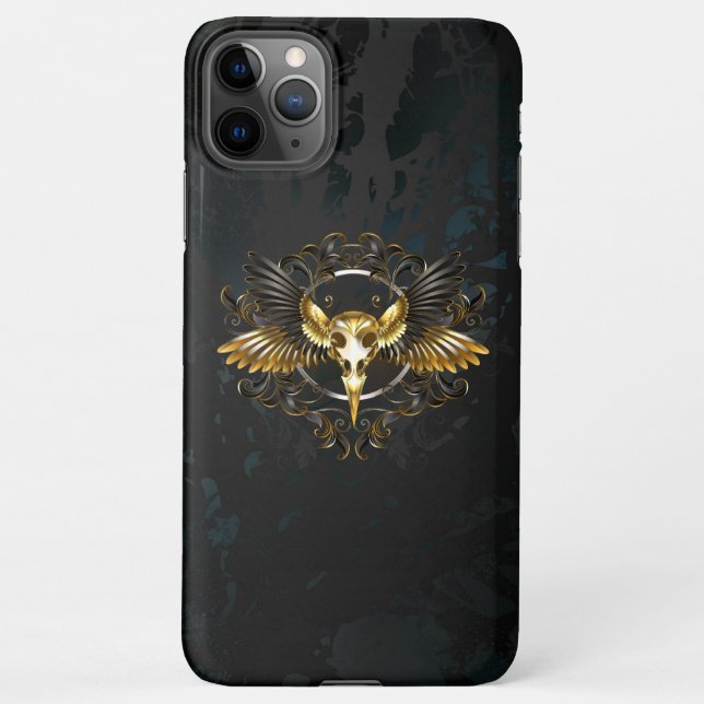 Golden Bird Skull on Black background iPhone Case (Back)