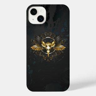 Golden Bird Skull on Black background iPhone 14 Plus Case