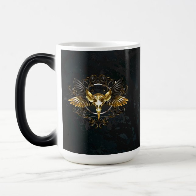 Golden Bird Skull on Black background Magic Mug (Left)