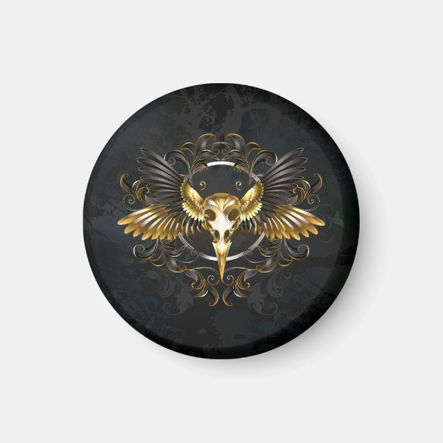 Golden Bird Skull on Black background Magnet (Front)