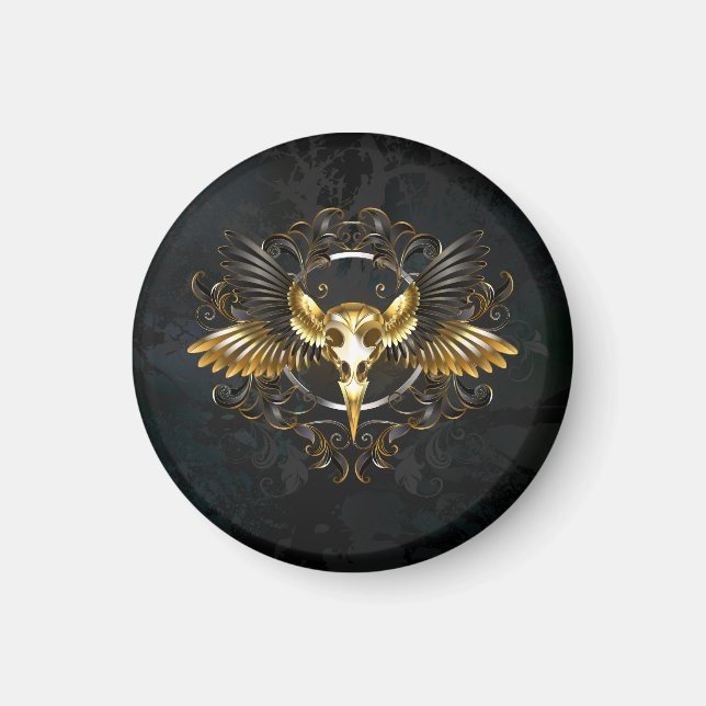 Golden Bird Skull on Black background Magnet (Front)