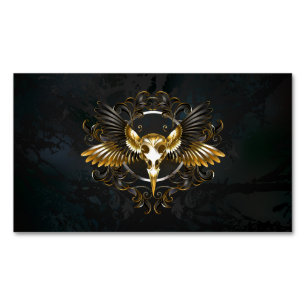 Golden Bird Skull on Black background Magnetic Business Card