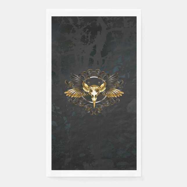 Golden Bird Skull on Black background Napkin (Front)