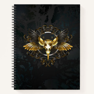 Golden Bird Skull on Black background Notebook