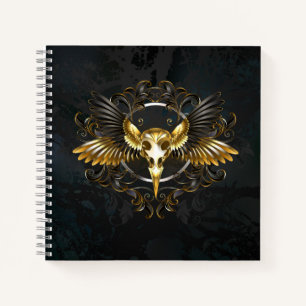 Golden Bird Skull on Black background Notebook