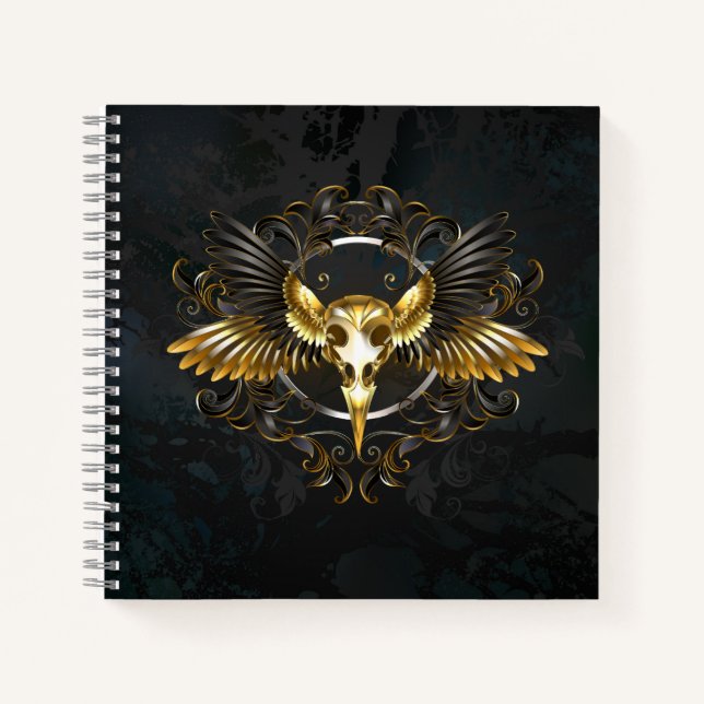 Golden Bird Skull on Black background Notebook (Front)