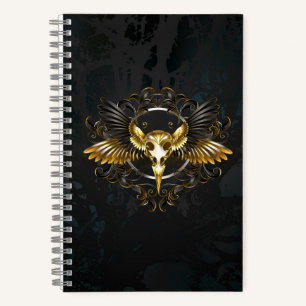 Golden Bird Skull on Black background Notebook