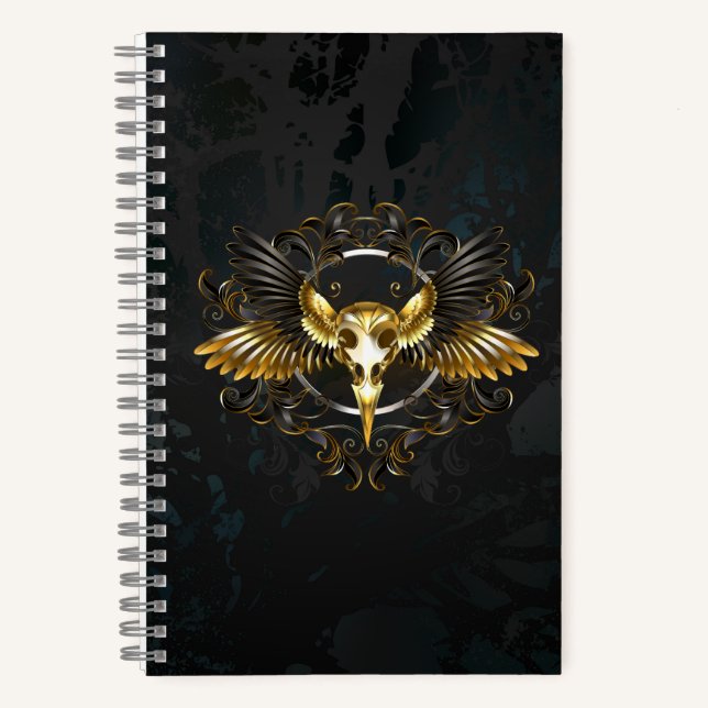 Golden Bird Skull on Black background Notebook (Front)