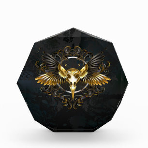 Golden Bird Skull on Black background Photo Block