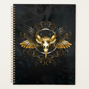 Golden Bird Skull on Black background Planner