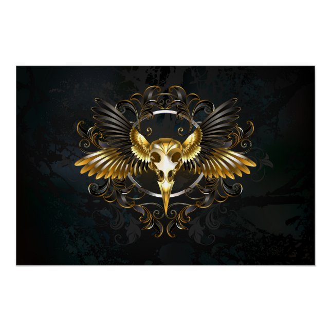 Golden Bird Skull on Black background Poster (Front)