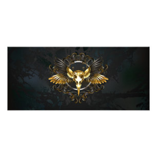Golden Bird Skull on Black background Rack Card