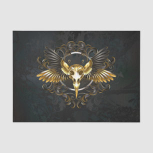 Golden Bird Skull on Black background Tissue Paper