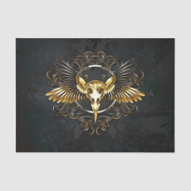 Golden Bird Skull on Black background Tissue Paper (Front)