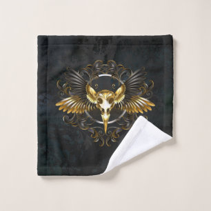Golden Bird Skull on Black background Wash Cloth