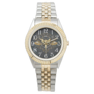 Golden Bird Skull on Black background Watch