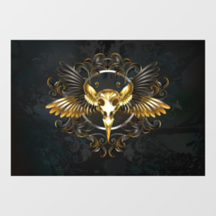 Golden Bird Skull on Black background Window Cling
