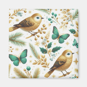 Golden Birds and Emerald Butterflies  Magnet