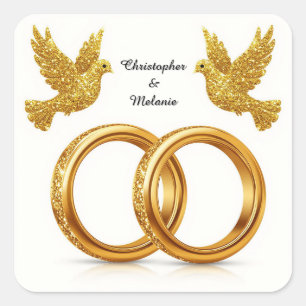 Golden Birds Embracing in Elegant Artistic Display Square Sticker