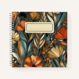 Golden Birds & Orange Wildflowers in Hand-Painted  Notebook