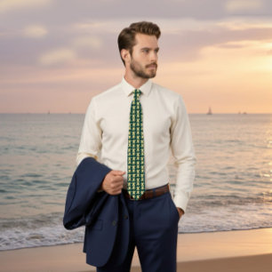 Golden birds patterned neck tie