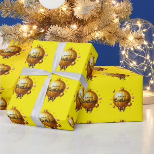 Golden birthday balloon wrapping paper