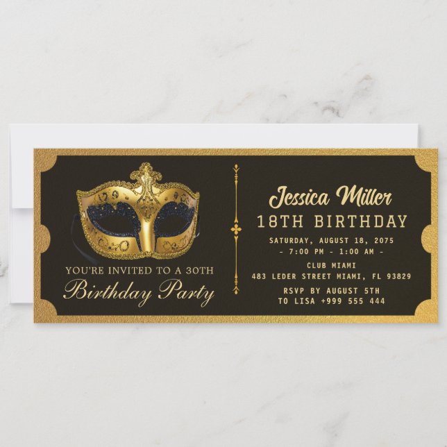 Golden birthday Party Ticket Invitation (Front)