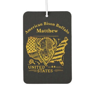 Golden Bison Illustration With USA Map and Flag Air Freshener