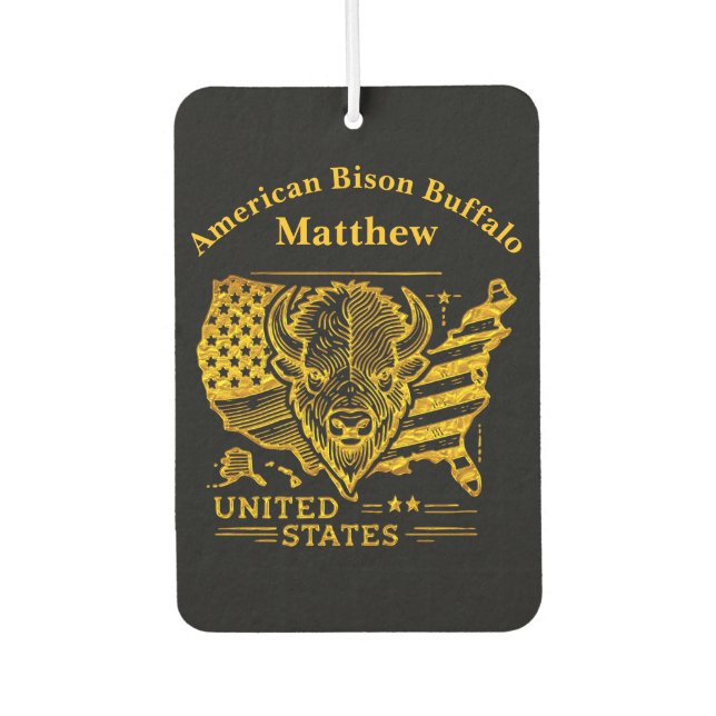 Golden Bison Illustration With USA Map and Flag Air Freshener (Front)